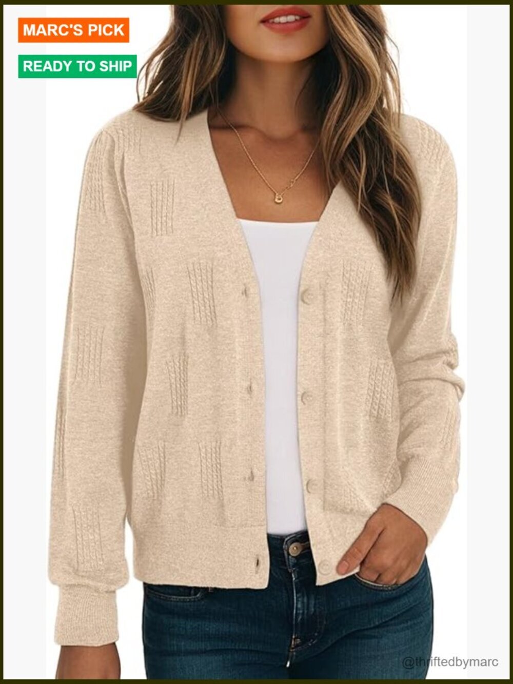 Women's Long Sleeve Lightweight V-Neck Cardigan Button Down Cable Knit Shrugs